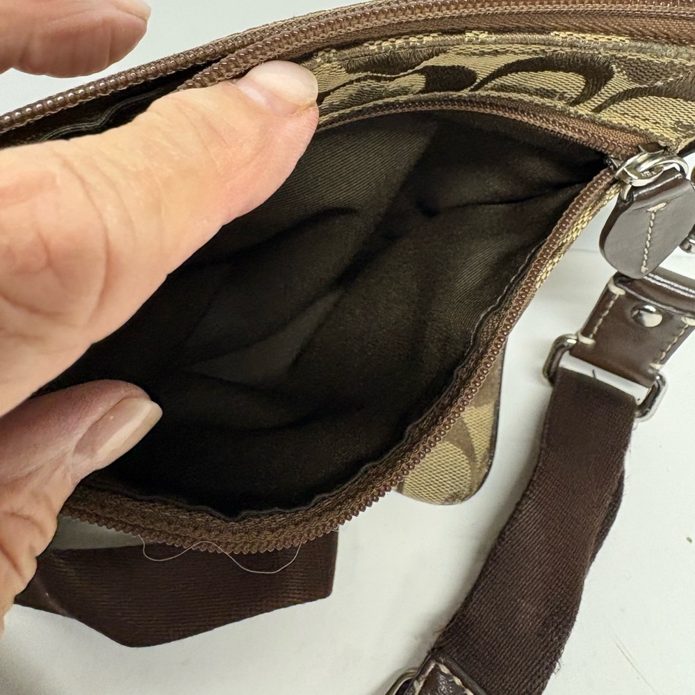 Coach Womens Signature Canvas Crossbody Bag in Khaki Brown Leather Trim - Picture 10 of 10